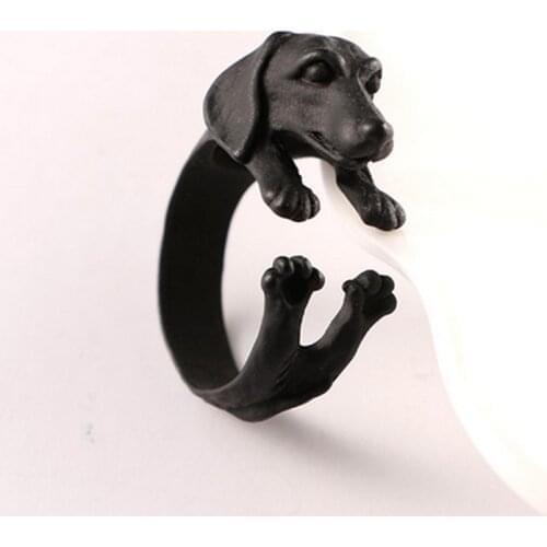 3D Realistic Dachshund Dog Rings Metallic Animal Adjustable Rings for Women Puppy Gift