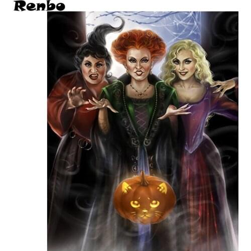 5D DIY Diamond Painting Woman Witch Pumpkins Full Square Cross stitch Embroidery rhinestones Mosaic beadwork Halloween gift