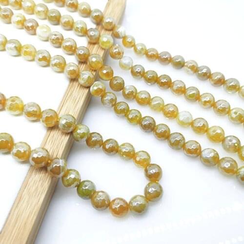 6mm-12mm Natural Gemstone Electroplating Yellow Color Agate Round Faceted Beaded Bracelet Jewelry Making Wealth Healthy Energy