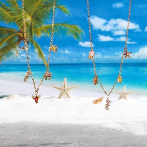 2021 Summer Hot Occasion Accessories 18K Gold Plated Jellyfish Crab Octopus Starfish Marine Life Cute Charm Choker Necklace