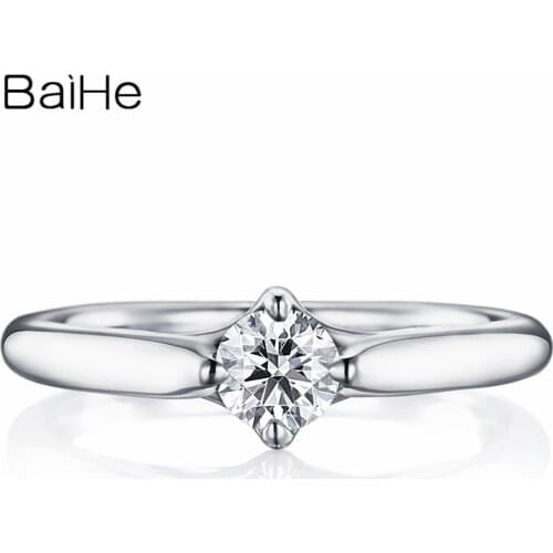 BAIHE Solid 10K White Gold(AU417) Certified 0.25ct Round Trendy Moissanite Engagement party Wedding Women Gift Fine Jewelry Ring