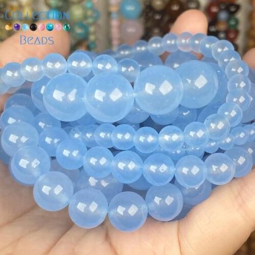 Natural Stone Blue Jades Chalcedony Loose Spacer Round Bead For Jewelry Making 4MM-12MM DIY Bracelets Accessories Wholesale 15"