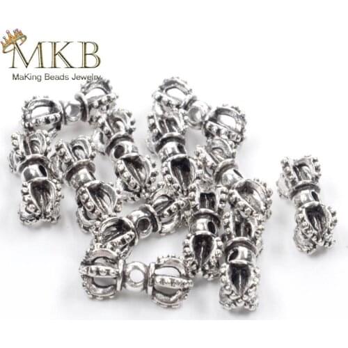 7*15mm Metal European Beads 20pcs/lot Silvers Plated Tibetan Beads For Making Bracelet Charms Beads for Jewelry Making Wholesale