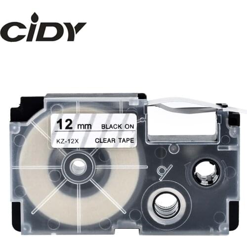 CIDY 50pcs XR-12X Compatible Casio Label Tape for XR12X XR 12X 12mm Black on Clear Ribbon Label for EZ Printers KL-60L KL-120L