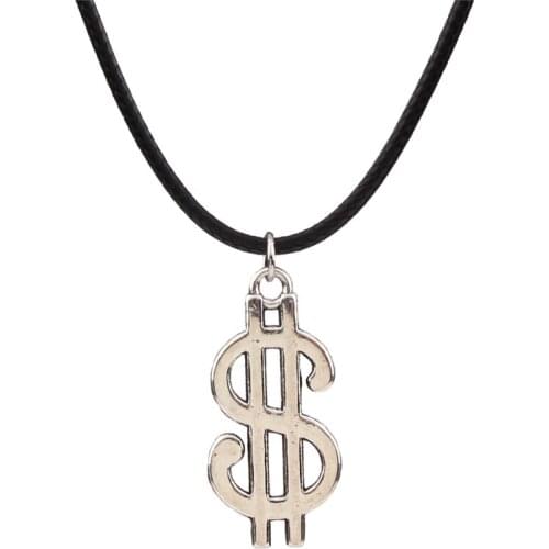 Men Jewelry Women Trendy summer Hot Cheap Small silver color Money Dollar sign $ Letter pendant necklace leather rope