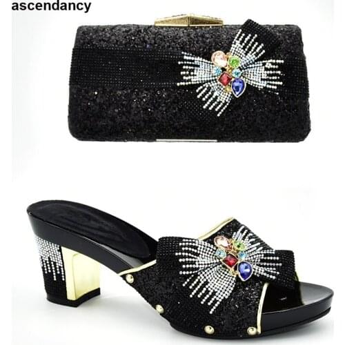 Italian Ladies Shoes and Bags To Match Set Decorated with Rhinestone Shoes and Bag Set African Sets 2019 Elegant Crystal Shoes