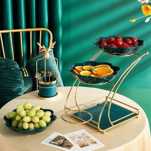 Ceramic 3 Layer Fruit Tray Cutlery Set Cake Dessert Display Stand Creative Candy Snack Serving Plate Fruit Platter Food Storage