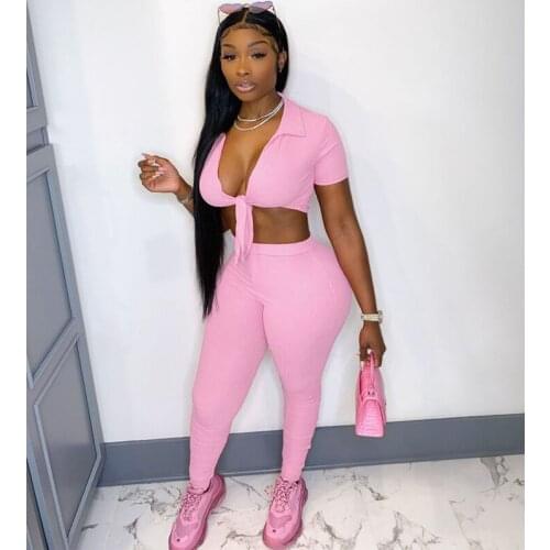 TNNAOFF Sexy Rib Solid Two Piece Set for Women Short Sleeve Crop Top Summer Fashion Pencil Pants Streetwear Club Matching Sets