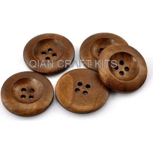 200pcs Round Concave Design Wood Button Four Hole Medium Brown Colour 25mm (1")