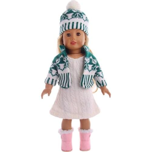 Doll Clothes 3 Pcs Sweater+Hat+Coat Fit 18 Inch American&43 Cm Born Doll For Generation Christmas Baby Girl`s Toy