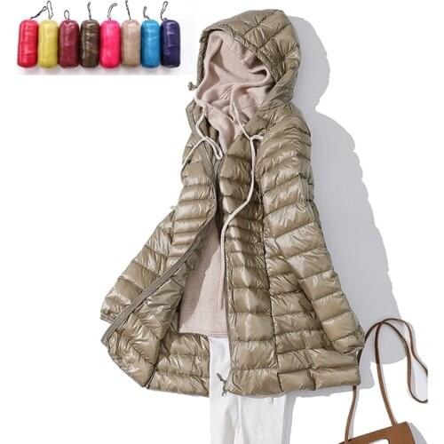 Women 90% White Duck Down Jacket Plus size 7XL Female Ultra Light Down Jackets Slim Solid Long Sleeve Hooded Parkas Candy Color