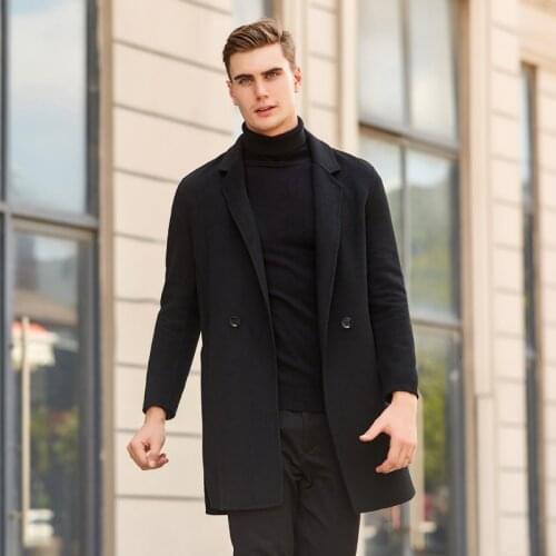 M-3XL Brand Mens Clothing Autumn Winter Cashmere Coat High Quality Black Business Casual Long Woolen Jacket Overcoat Cashmere
