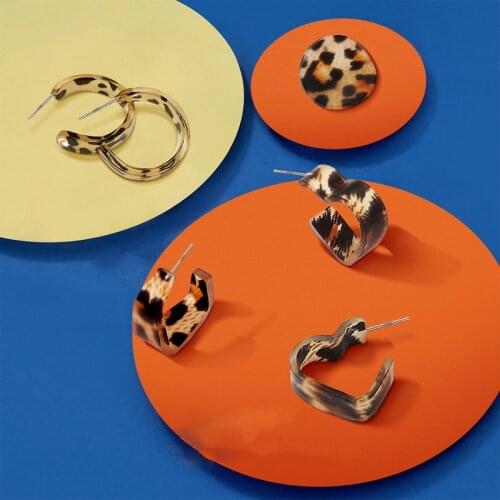Minar Korean Fashion Leopard Geometric Hoop Earrings for Women Ladies Multiple Arcylic Earrings Unique Design Accessories