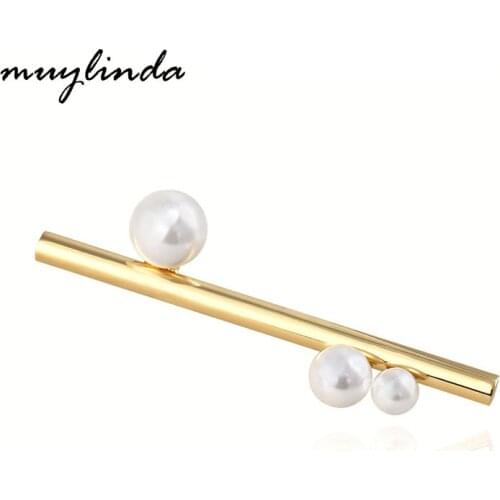 Muylinda Fashion Designer Flute Simulated Pearls Brooch Gold Plating Simple Pipe Brooches Pin Women 's Scarf Clip Jewelry
