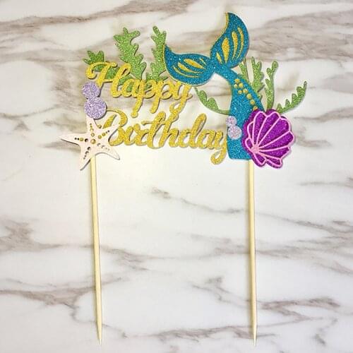 Starfish Mermaid Happy Birthday Cake Toppers Cupcake Baby Shower DIY Gifts