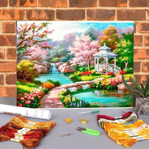 Flower Sakura Printed Canvas 11CT Cross Stitch DIY Embroidery Set DMC Threads Craft Knitting Handiwork Hobby Jewelry Mulina