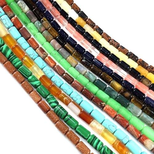 Natural Stone Crystal Agates Jades String Beads Cylindrical Shape Loose Beads for Jewelry Making DIY Necklace 40pcs/strand