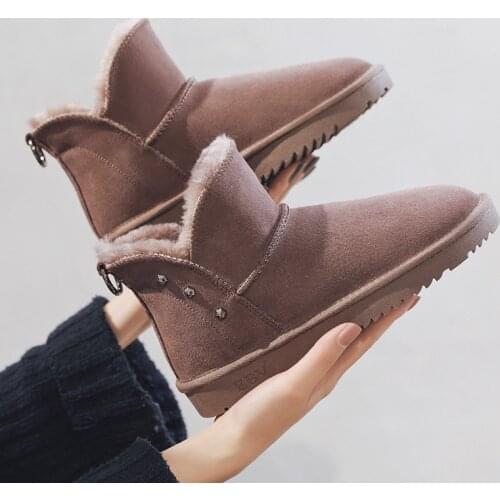 2021 New Winter Womens Snow Boots Flat Lovely Pure Color Warm Cotton Shoes Tube Suede Genuine Non-Slip Girls Boot Fashion