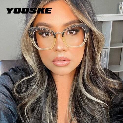 YOOSKE Anti Blue Light Cat Eye Glasses Frames Women Retro Oversized Leopard Optical Myopia Frame Computer Eyeglasses for Ladies