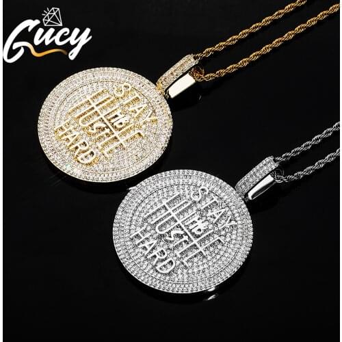 GUCY Bling Round Letter Pendant Necklace Shiny Ice Out Link Chain Necklace With Tennis Chain Choker Hip Hop Jewelry for Men