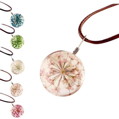 1pc Fashion Women Girls Dried Flower Necklace Transparent Glass Pendant Necklace Jewelry Necklace Jewelry Accessories