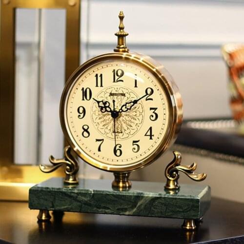 Hot Nordic Marble Metal Table Clock Luxury Vintage Desk Clock Living Room Office Bedroom Clocks Desktop Decoration Desk Watch