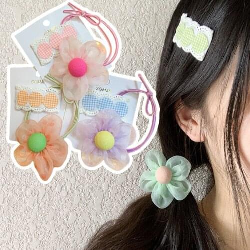 2pcs/lot Children Cute Flower Rubber Bands Scrunchies Girls Colors Elastic Hair Bands BB Clip Kids Lovely Gift Hair Accessories