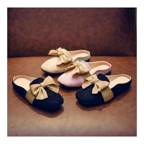 Childrens Slippers Girls Spring New Kids Flock Bow Non-slip Elegant Casual Princess Leather Shoes Girls Sandals