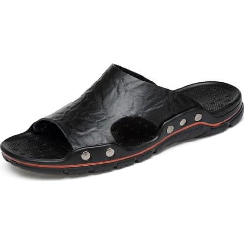 Summer Men Slippers Genuine Leather Outdoor Shoes Soft Slides Big Size 47 Casual Slippers Breathable Driving Shoes Beach Shoes