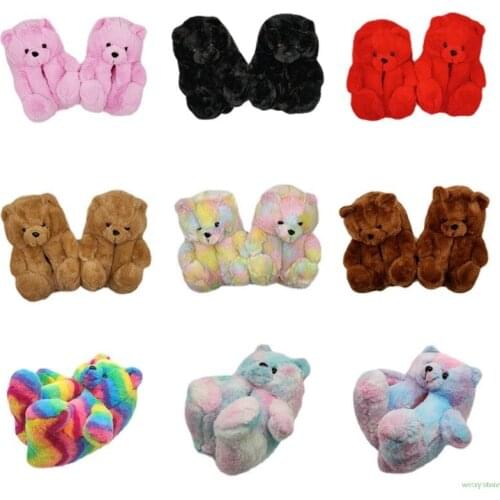 Winter Women Teddy Bear Plush Slippers Cartoon Cute Bear House Slipper Warm Furry Faux Fur Slides Woman Furry Flip Flop Shoes