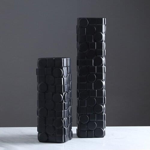 Nordic Minimalist Black Lattice Vase Decoration Fashion Modern Living Room Villa Model Room Home Craft Decoration