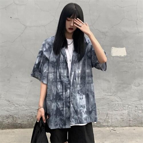 Tops Women 2021 Vintage Clothes Harajuku Clothes Camisas De Mujer Tie-Dyed Korean Style Top Collared Shirt Loose Clothes