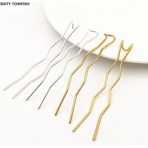 20pcs/lot Gold/Silver color Copper U-shaped 7 Words HairPins DIY Hair Jewelry Settings Hair clips Accessory Findings