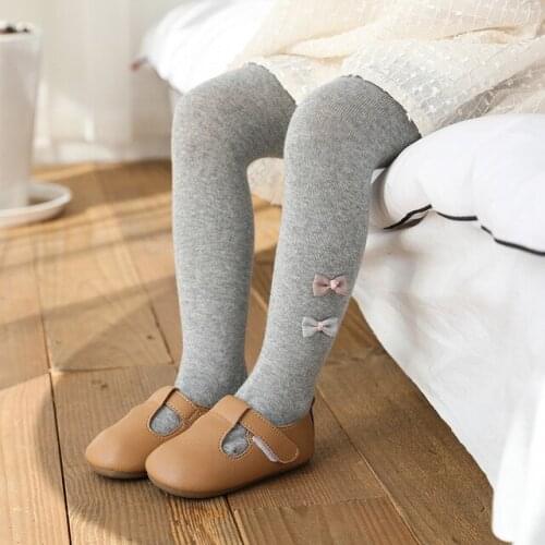 Spring autumn new children kids girls pantyhose cute bowknot baby girl pantyhose solid color cotton soft warm comfortable tights