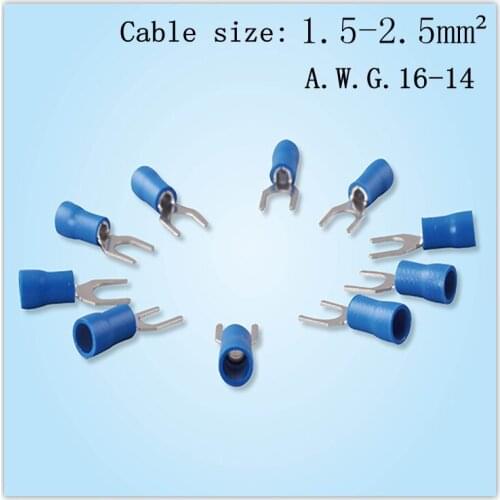 50pcs/lot Fork pre-insulated end SV2-3-8 specifications cold-pressed terminal end ear lug type terminal