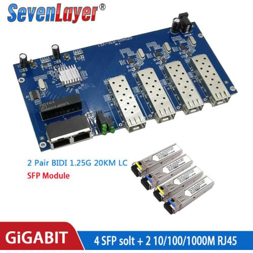 Fiber Optical Switch 4 Sfp 2 1000M RJ45 1.25G Industrial Grade Gigabit Ethernet 4F2E Single Mode PCB