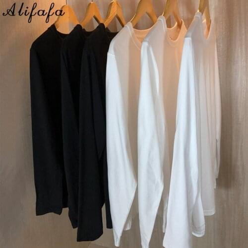 Women Clothing Casual Long Sleeve Graphic T Shirts Shirt 100% Cotton T-shirts Female Black White Base Tees Tops Harajuku