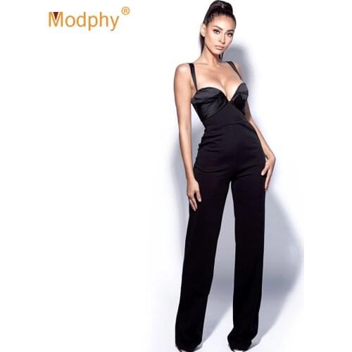 Ladies Black Elegant Slim Jumpsuits Summer Spaghetti Strap Sexy Rompers Women Straight Wide Leg Jumpsuit Female Clothing 2021