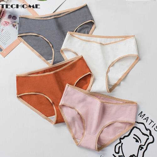 3PCS Womens Cotton Briefs Antibacterial Mid Waist Japanese Girls Underwear Antibacterial Cotton Underpants Women Girls Panties