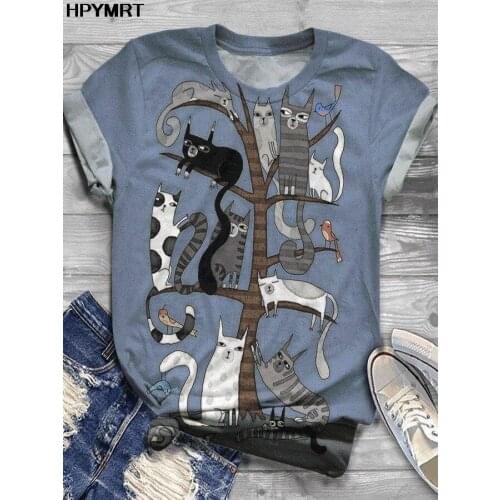 Vintage tshirts Women 2020 new Plus Size t-shirt Women Short Sleeve 3D Cat Printed O-Neck Tops tshirt female camisas mujer