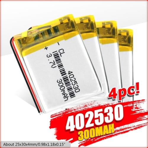 1/2/4 Pcs/lot 3.7v 402530 300mAh Lithium Polymer Battery For Mp3 Mp4 Gps PDA Smart Watch PSP Radio Speaker Li-ion Lipo Battery
