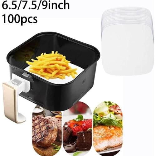 100Pcs Baking Paper Air Fryer Liners Wood Pulp Papers Non-Stick Steaming Square Paper Mat Baking Cooking Kitchen Accessor