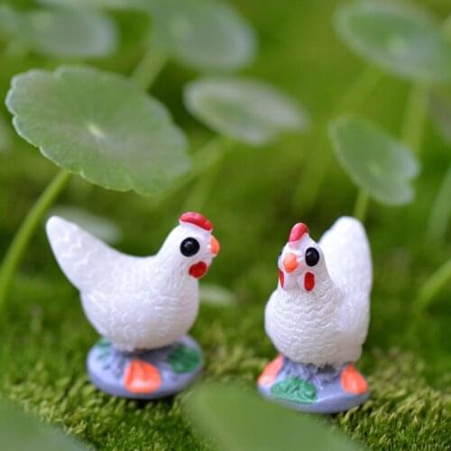 2PCS Cartoon White Hens Miniature Figures Home Decoration Mini Fairy Garden Animals Figurines House Ornaments Resin Craft