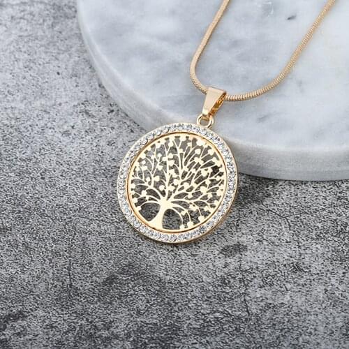 2020 Hot Tree of Life Crystal Round Small Pendant Necklace Gold Colors Bijoux Collier Elegant Women Jewelry Gi