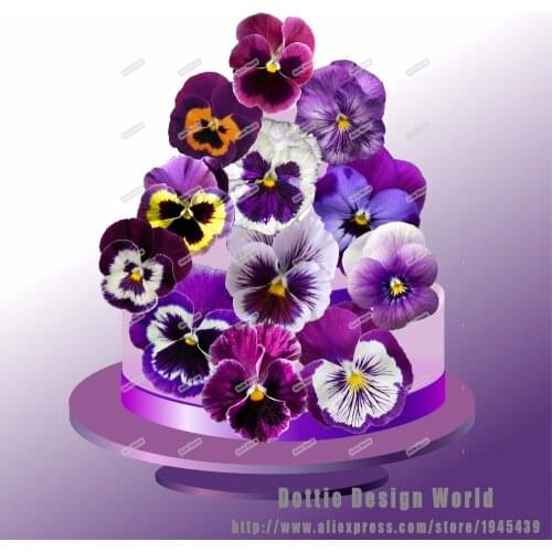 24 Purple Pansies Flower Edible Cake Topper Wafer Rice Paper Cupcake Topper Wedding Baby Shower Birthday Cake Decoration Supply
