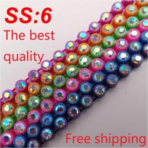 Free Shipping SS6 AB Crystal Rhinestone Banding Chain Glass Trim Crafts Clothes Wedding Applique 10Yards /lot