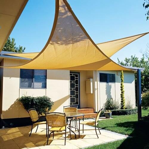 Beige Triangle Sail Shade UV Blockage Canopy Awning Sun Shade Sail Canopy Mesh Fabric Sun Shade Cover Cloth For Outdoor