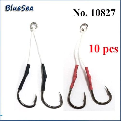 BlueSea 10 Pcs/Pack 10827 Stainless Steel Double Jigging Assistant Hooks Double Jig Assist Hooks Double Assist Hooks With Line