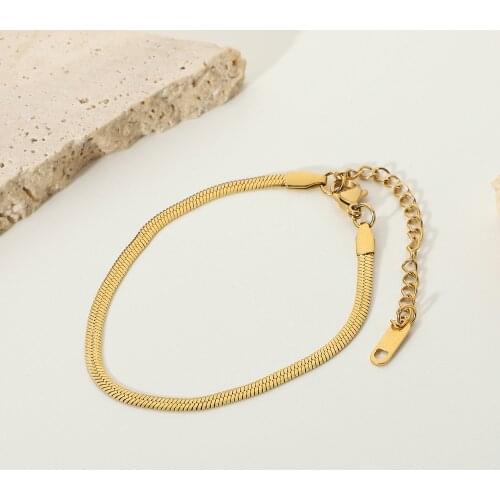 18K Gold Plated Stainless Steel Flat Snake Chain Bracelet 2021 Simple 3MM Snake Chain Bracelet for women