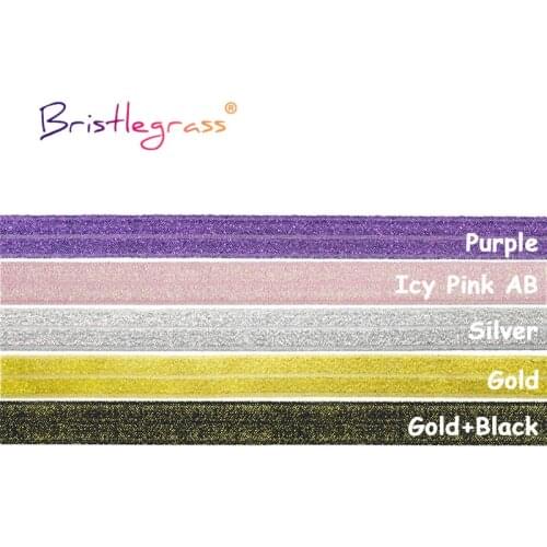 BRISTLEGRASS Combo 5 Yard 5/8" 15mm Glitter Fold Over Elastics FOE Spandex Band Webbing Tape Hair Tie Headband Dress Sewing Trim